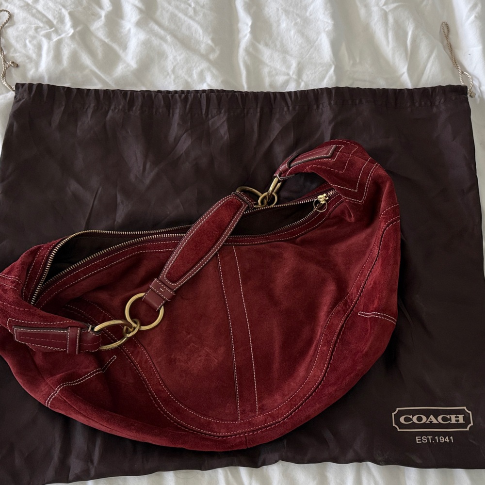 Coach Burgundy Suede Hobo Bag
